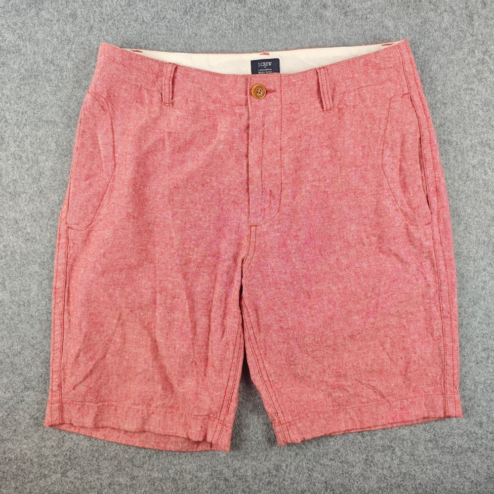 J.Crew Linen-Cotton Beach Short Mens 31 Red Flat Front Casual Summer Shorts